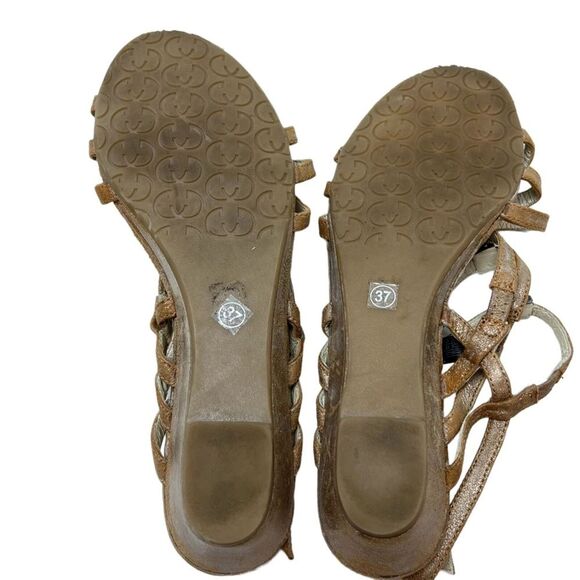 GERRY WEBER Genuine Leather Bronze Sandals Wedges Slingback Beige Shoes 37 / 6.5 - Picture 15 of 16